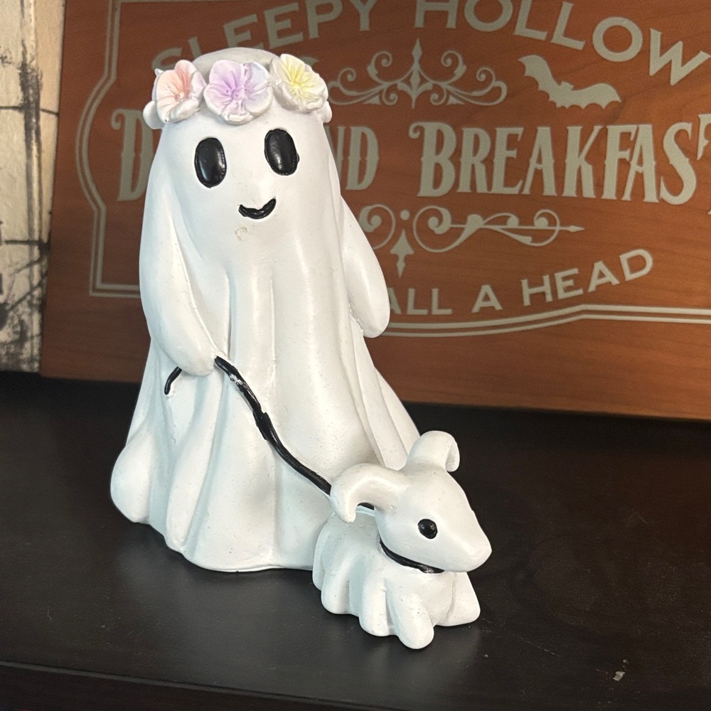 White Ghost Figurine with Flower Crown